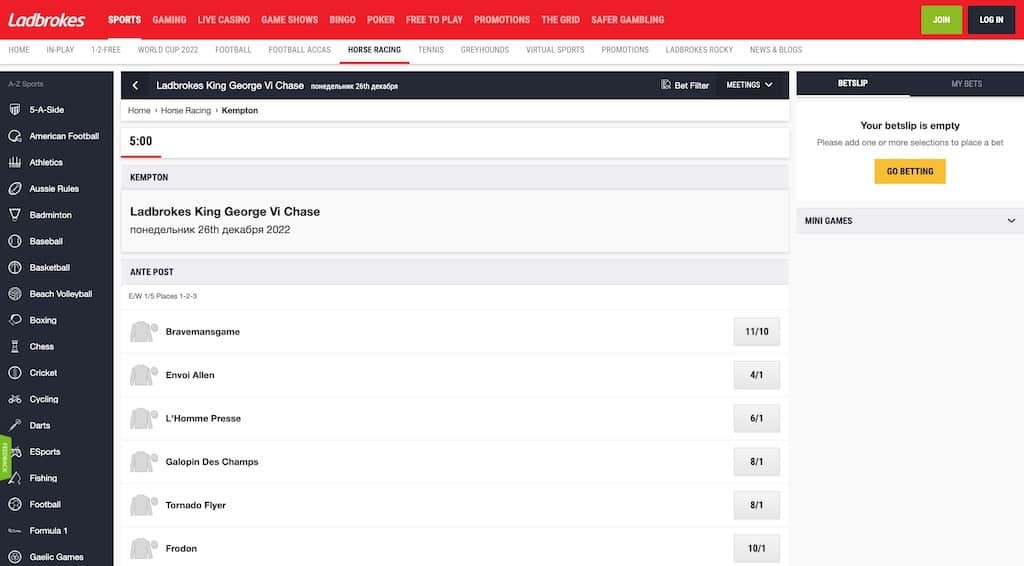 Ladbrokes Christmas Festival odds
